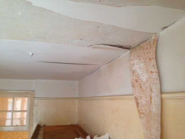 Central London decorators papering a ceiling