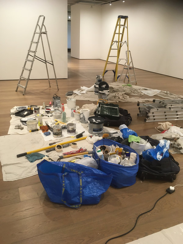 London Painter and decotators equipment on wooden floor