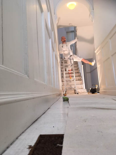 London Painters painting in central London. Painting a residential property up a ladder